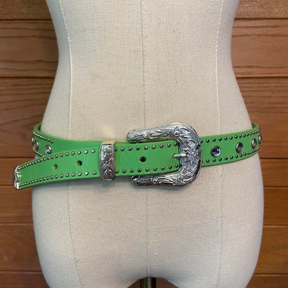 Nocona Belt Co green rhinestone bling leather belt